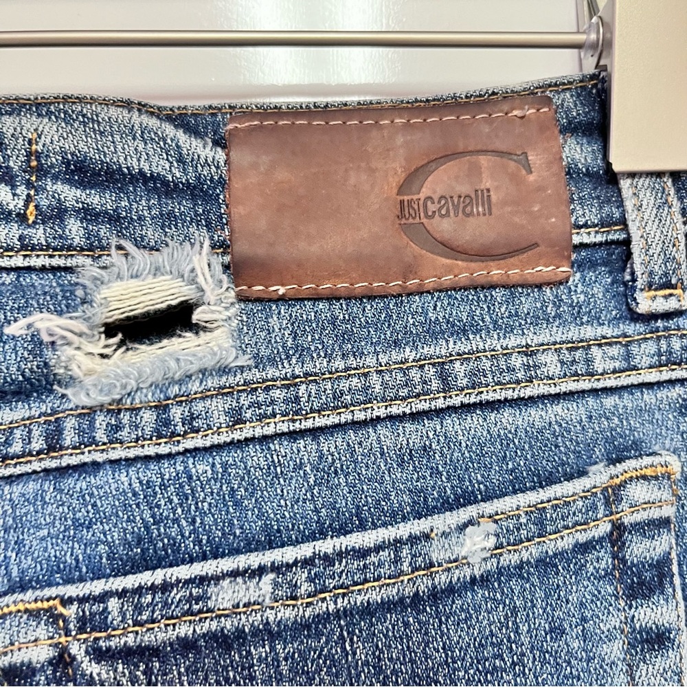 Just Cavalli Italy Bootcut Jeans Distressed Raw Hem Designer Sz 27 Y2K Archive - Picture 4 of 9